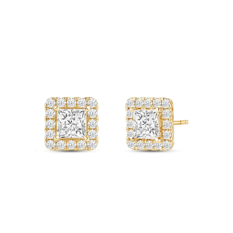 Princess Diamond Halo Earrings