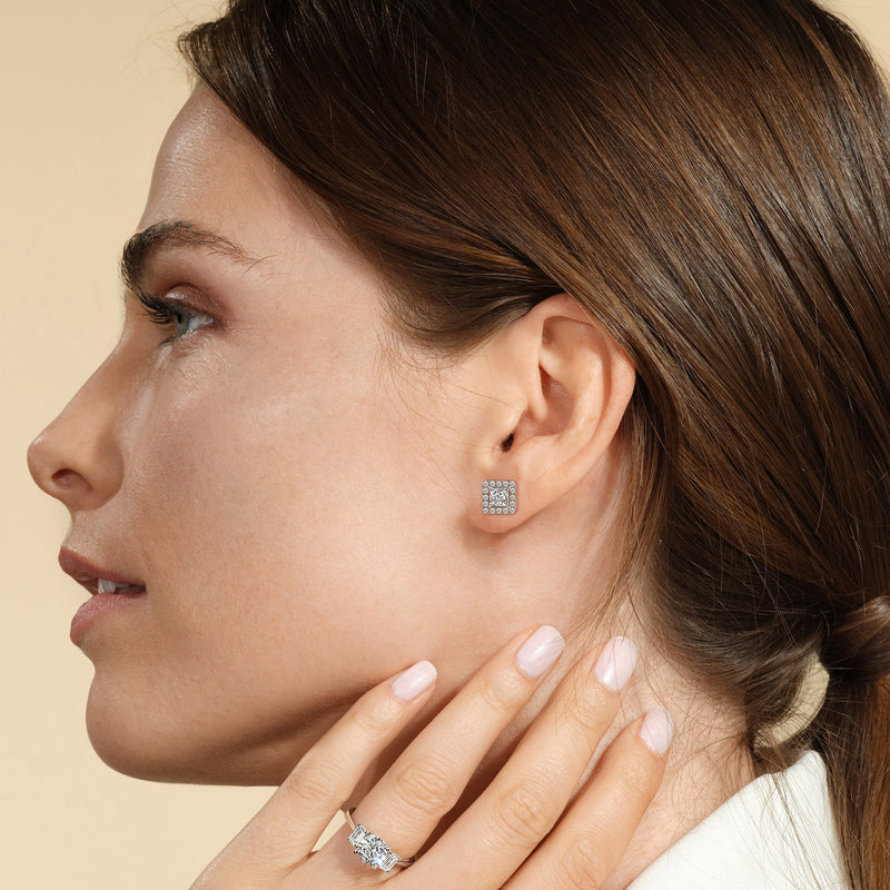 Princess Diamond Halo Earrings