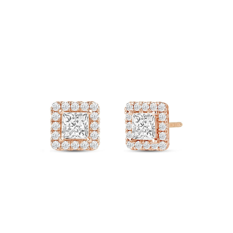 Princess Diamond Halo Earrings
