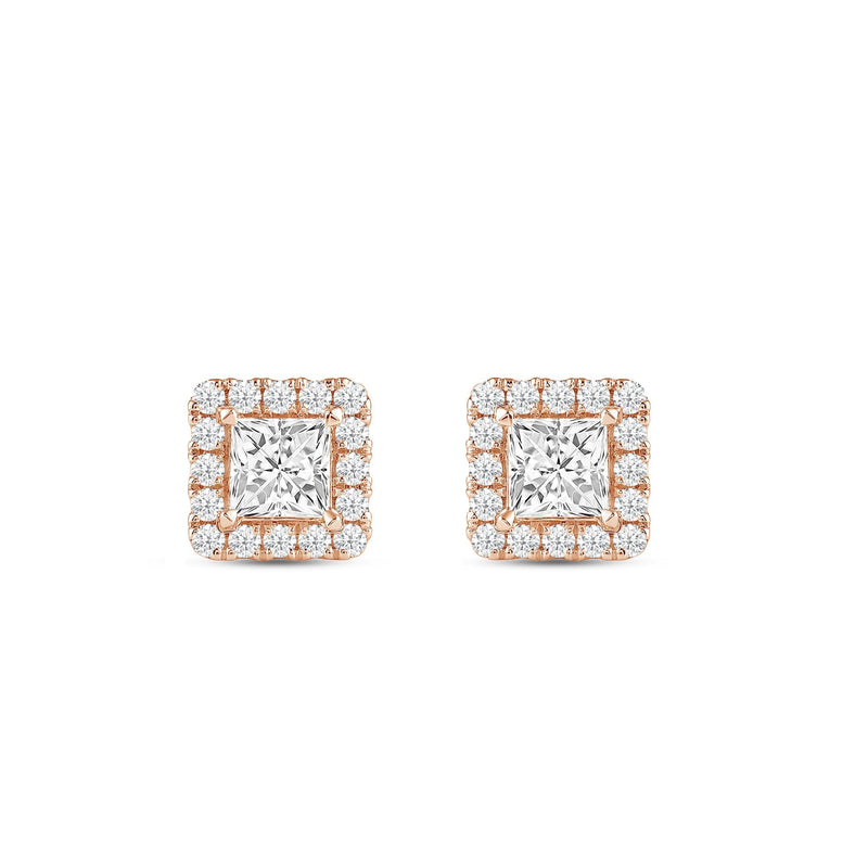 Princess Diamond Halo Earrings