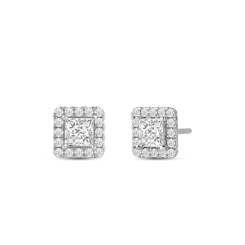 Princess Diamond Halo Earrings