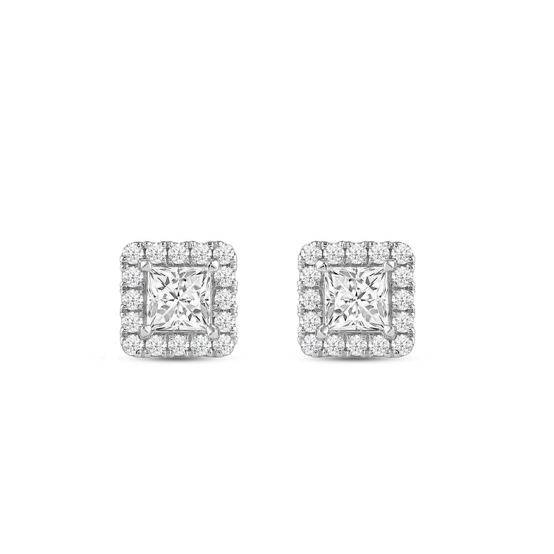 Princess Diamond Halo Earrings
