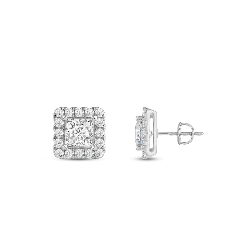 Princess Diamond Halo Earrings