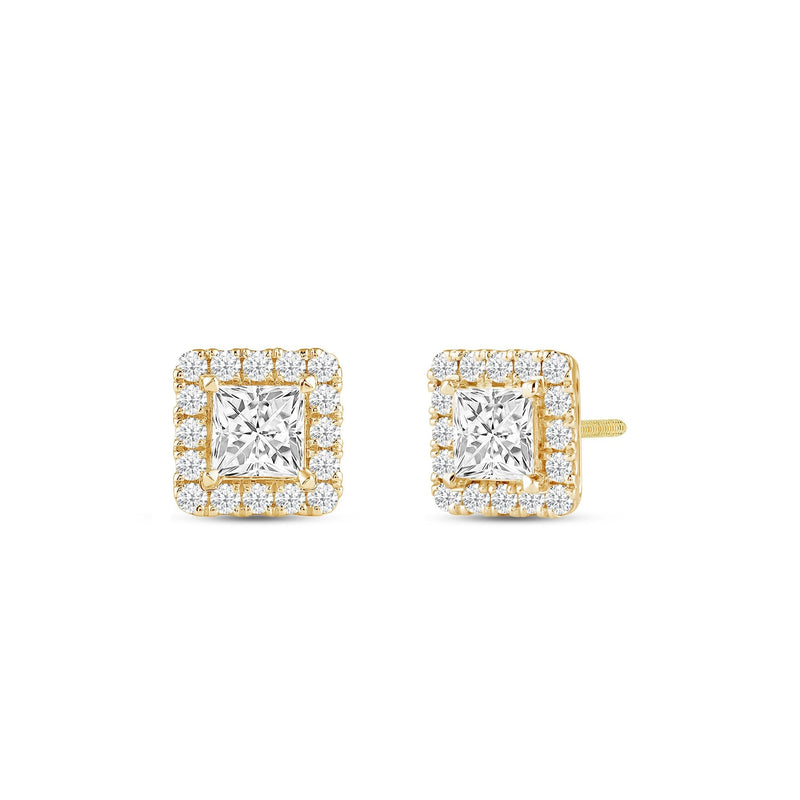 Princess Diamond Halo Earrings