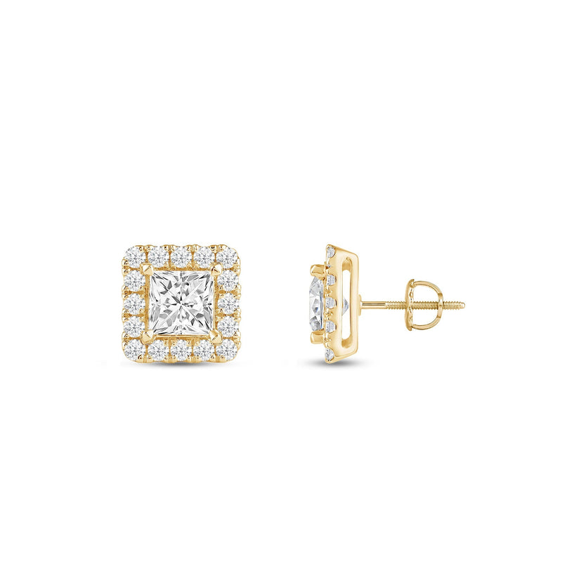 Princess Diamond Halo Earrings