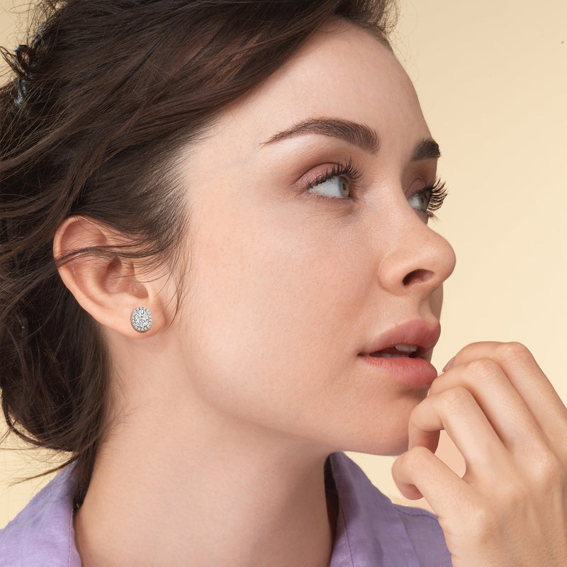 Oval Diamond Halo Earrings