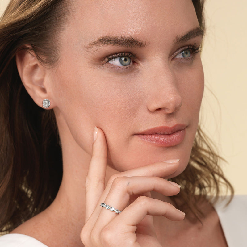 Emerald Diamond Halo Earrings