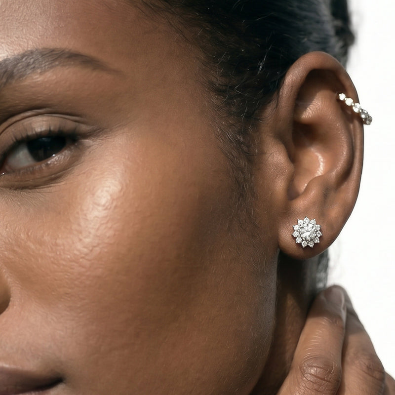 Flower Halo Diamond Earrings