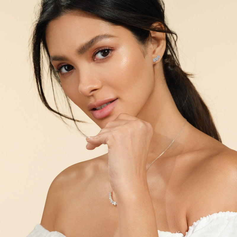 Trilogy Emerald Cut Climber Earrings