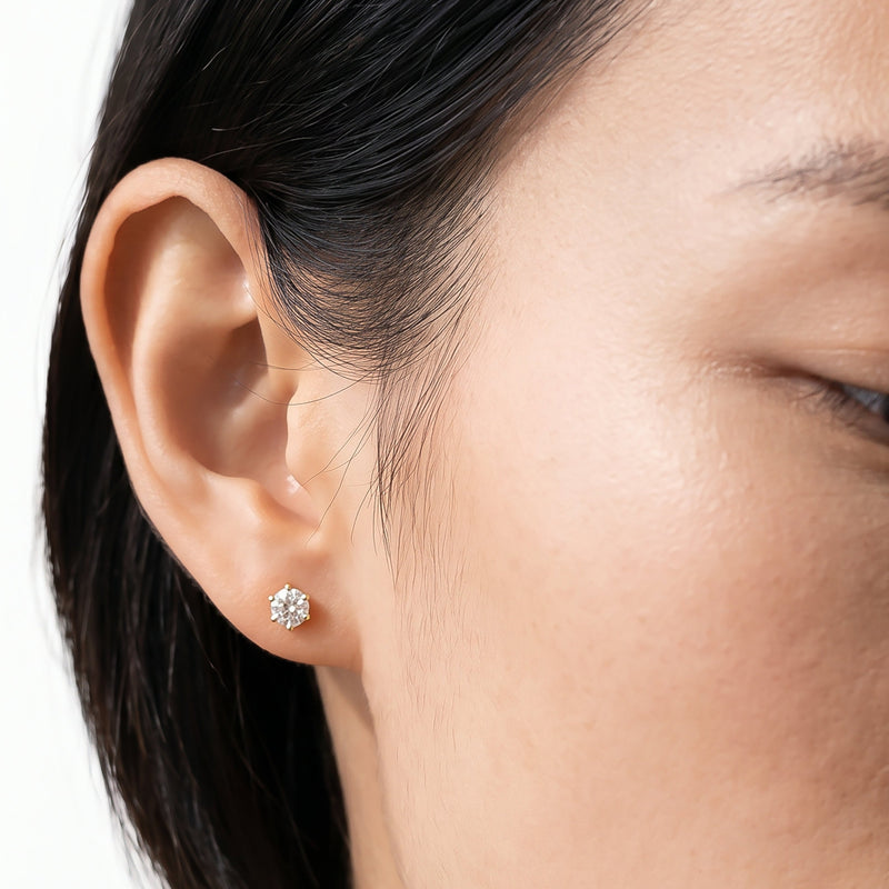 Round Diamond Six Prong Stud Earrings (F/G SI+)