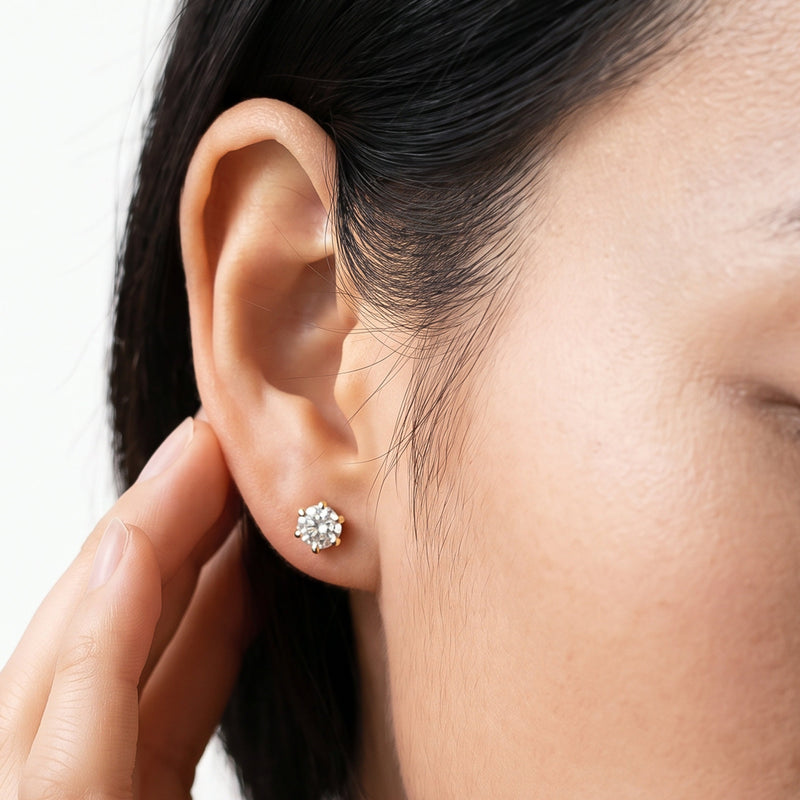 Round Diamond Six Prong Stud Earrings (F/G SI+)