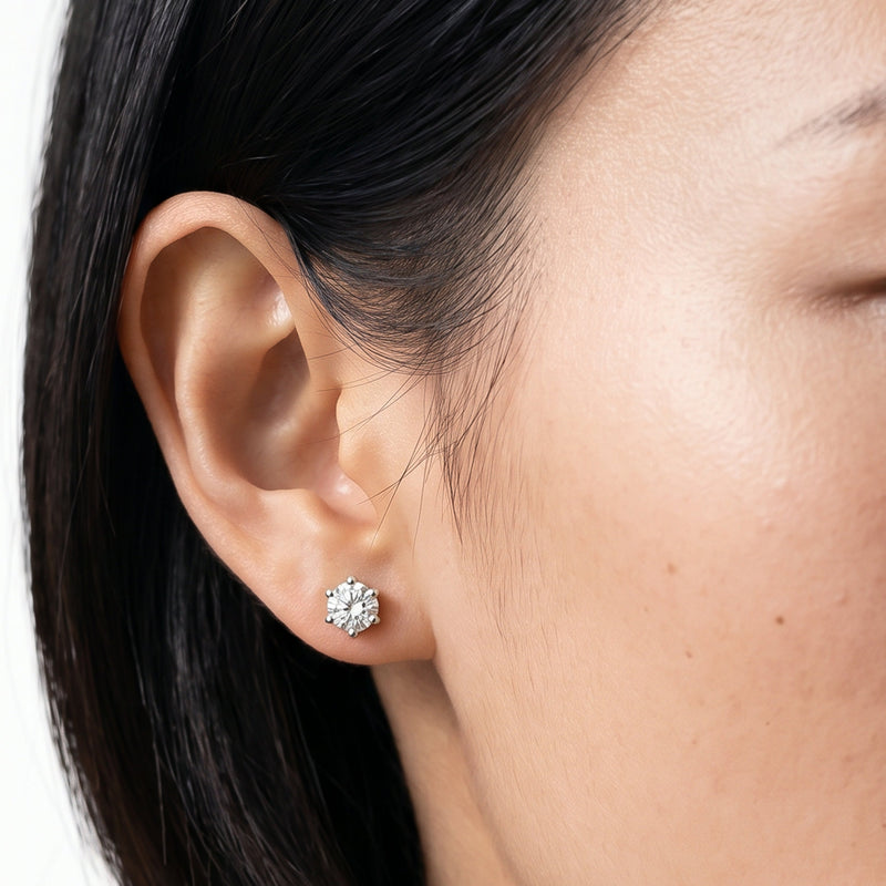 Round Diamond Six Prong Stud Earrings (F/G SI+)