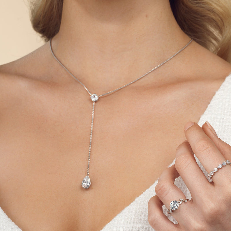 Cushion and Teardrop Lariat Station Necklace