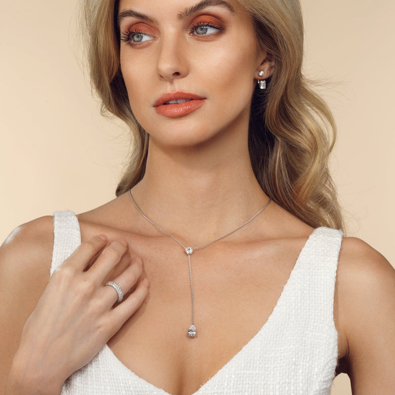 Cushion and Teardrop Lariat Station Necklace