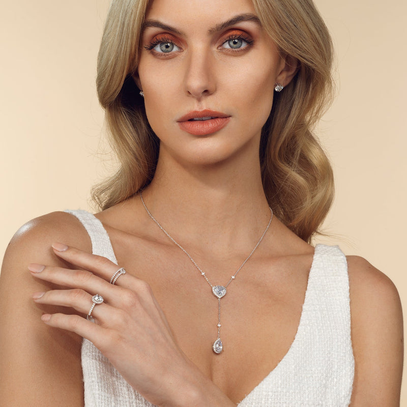 Halo Heart and Teardrop Chain Necklace