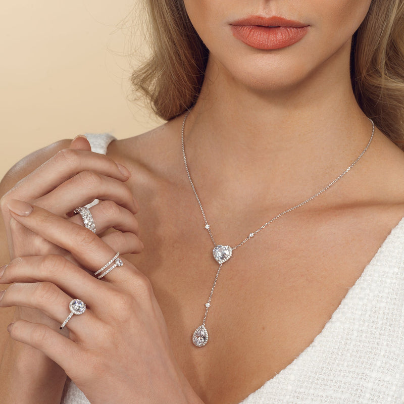 Halo Heart and Teardrop Chain Necklace