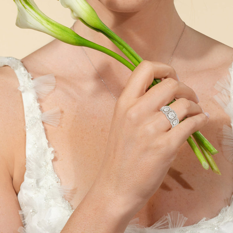 Elegance Round Five Stone Halo Anniversary Ring