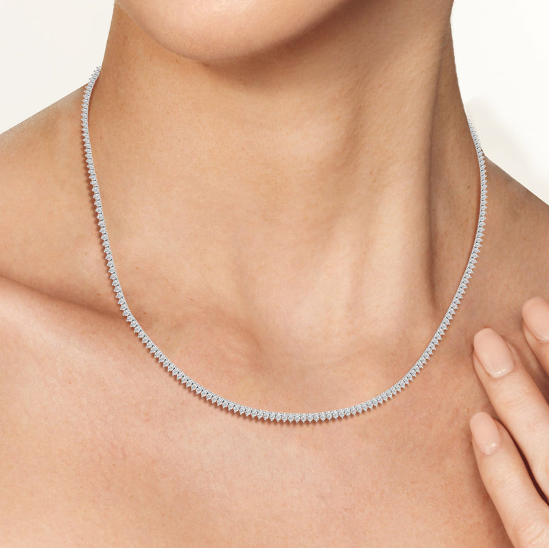 Classic Three Prong Diamond Tennis Necklace