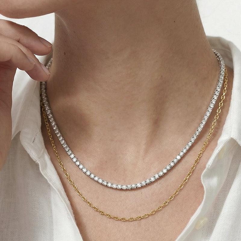 Classic Four Prong Diamond Tennis Necklace