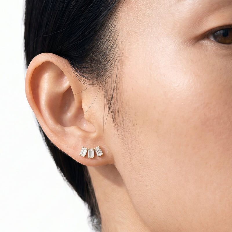 Trilogy Emerald Cut Climber Earrings
