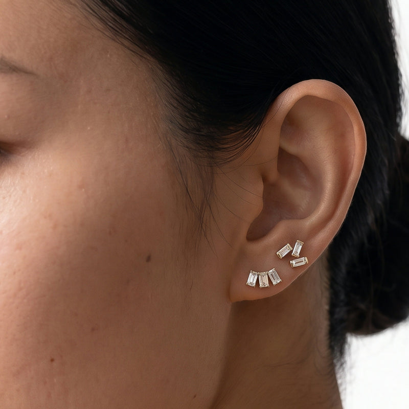Trilogy Emerald Cut Climber Earrings