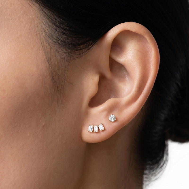 Trilogy Emerald Cut Climber Earrings