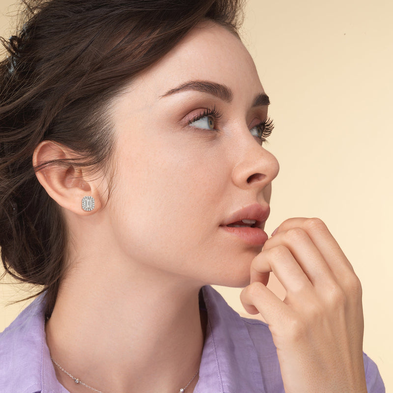 Emerald Diamond Halo Earrings