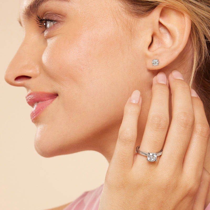 Hidden Halo Round Solitaire Stud Earrings