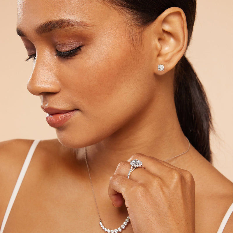Hidden Halo Round Solitaire Stud Earrings