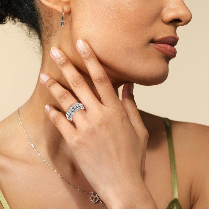 Classic Three Row Modulated Diamond Anniversary Ring (F+ SI+)