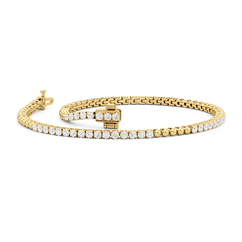 Gold Beaded and Round Diamond Tennis Bracelet