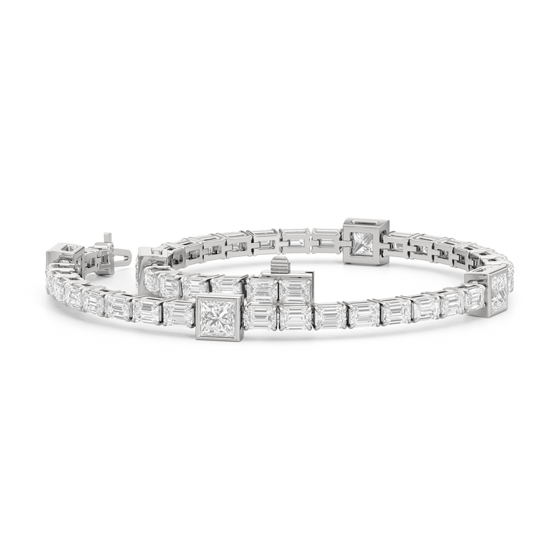 Bezeled Princess Station with Emeralds Tennis Bracelet