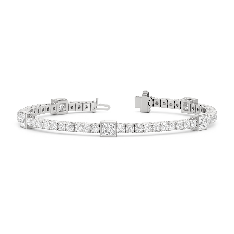 Bezeled Princess Station Tennis Bracelet