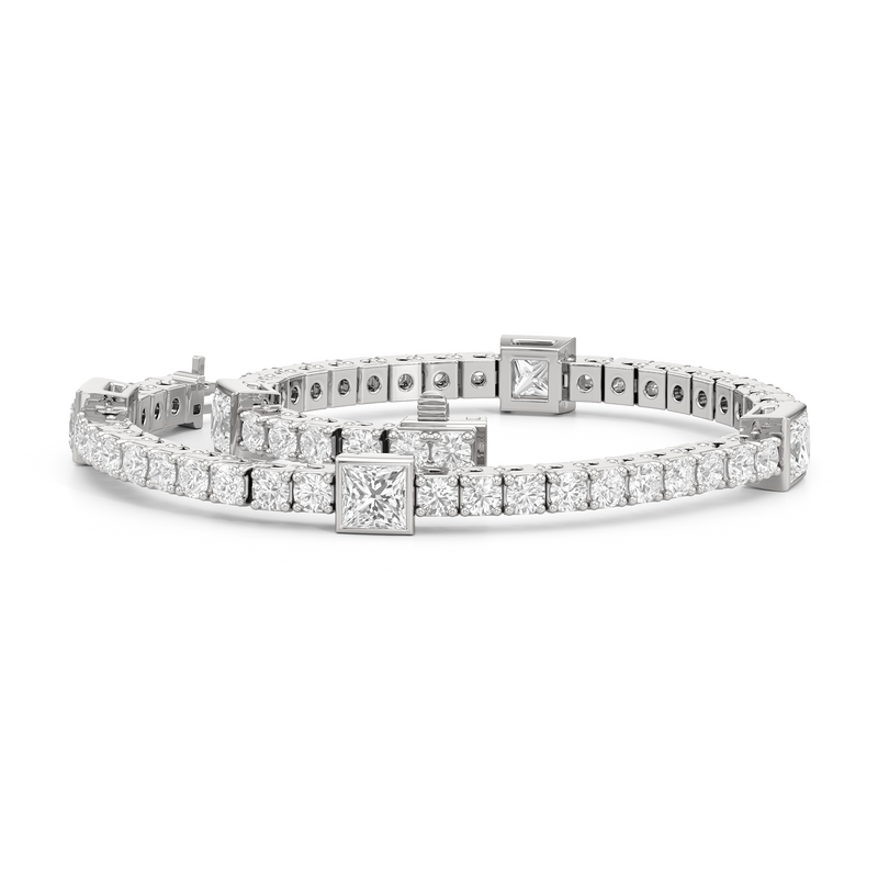 Bezeled Princess Station Tennis Bracelet