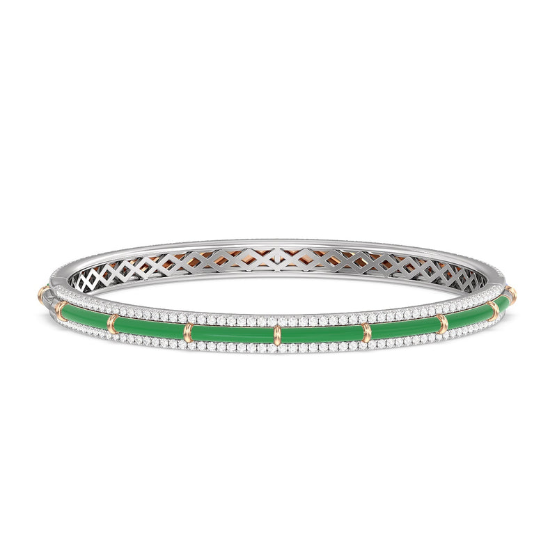 Half Pave Border Bangle in Ceramic