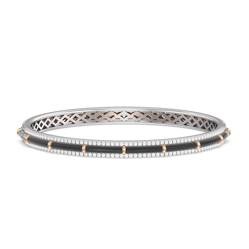 Half Pave Border Bangle in Ceramic