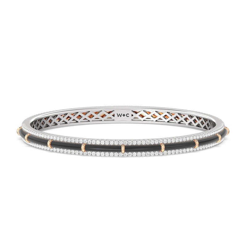 Half Pave Border Bangle in Ceramic