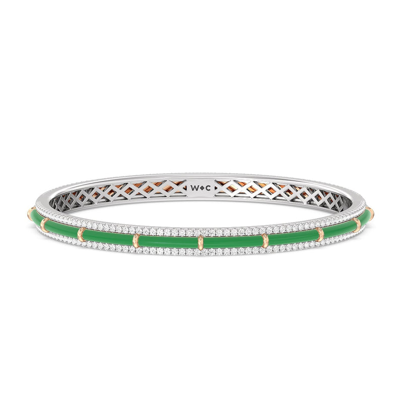 Half Pave Border Bangle in Ceramic