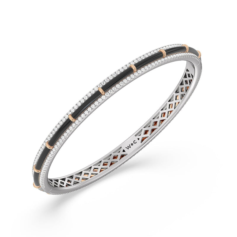 Half Pave Border Bangle in Ceramic