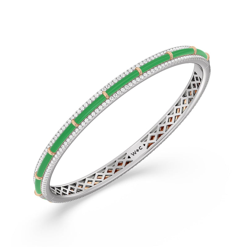Half Pave Border Bangle in Ceramic