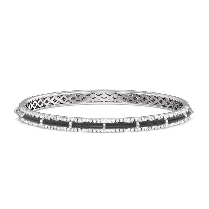Half Pave Border Bangle in Ceramic
