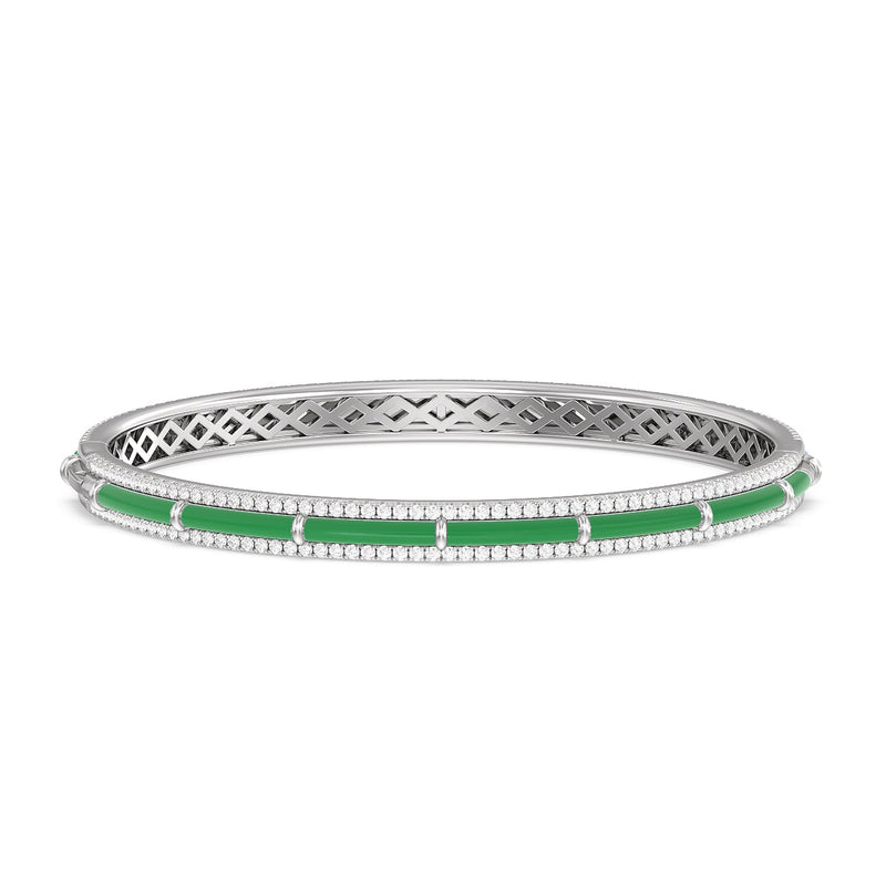 Half Pave Border Bangle in Ceramic