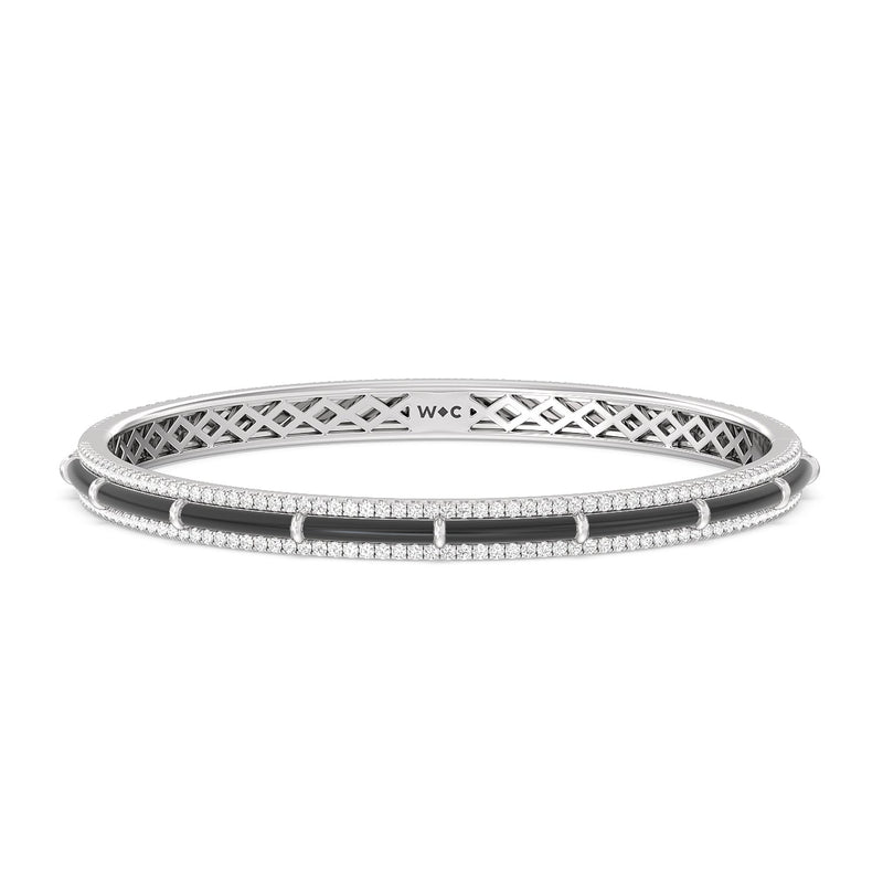 Half Pave Border Bangle in Ceramic