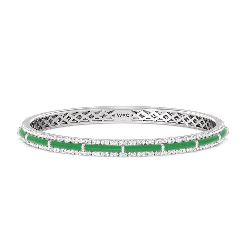 Half Pave Border Bangle in Ceramic
