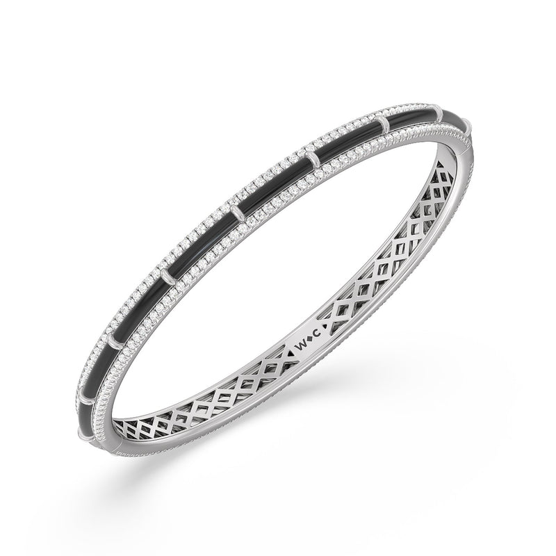 Half Pave Border Bangle in Ceramic