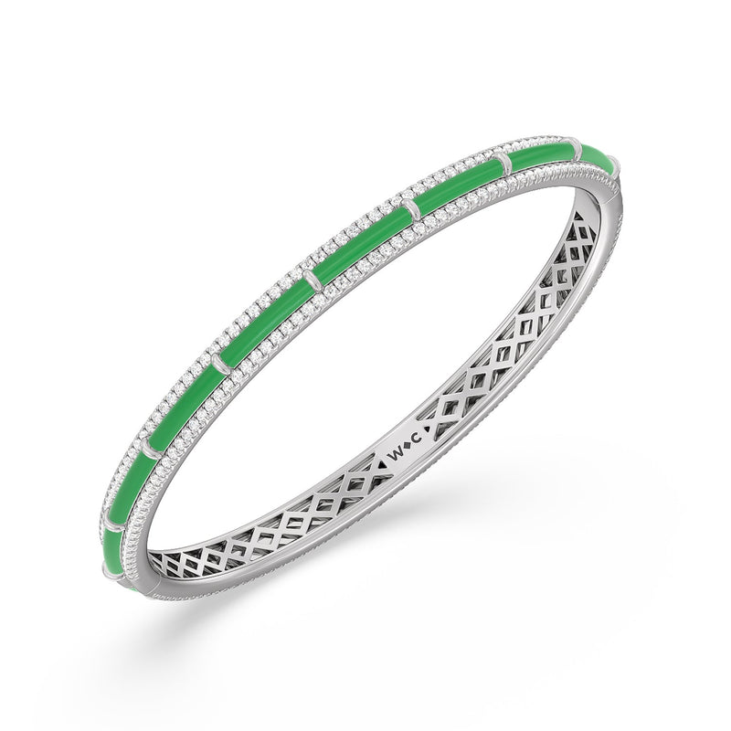 Half Pave Border Bangle in Ceramic