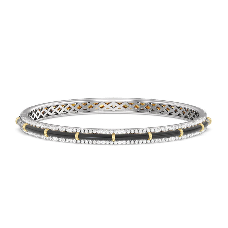 Half Pave Border Bangle in Ceramic