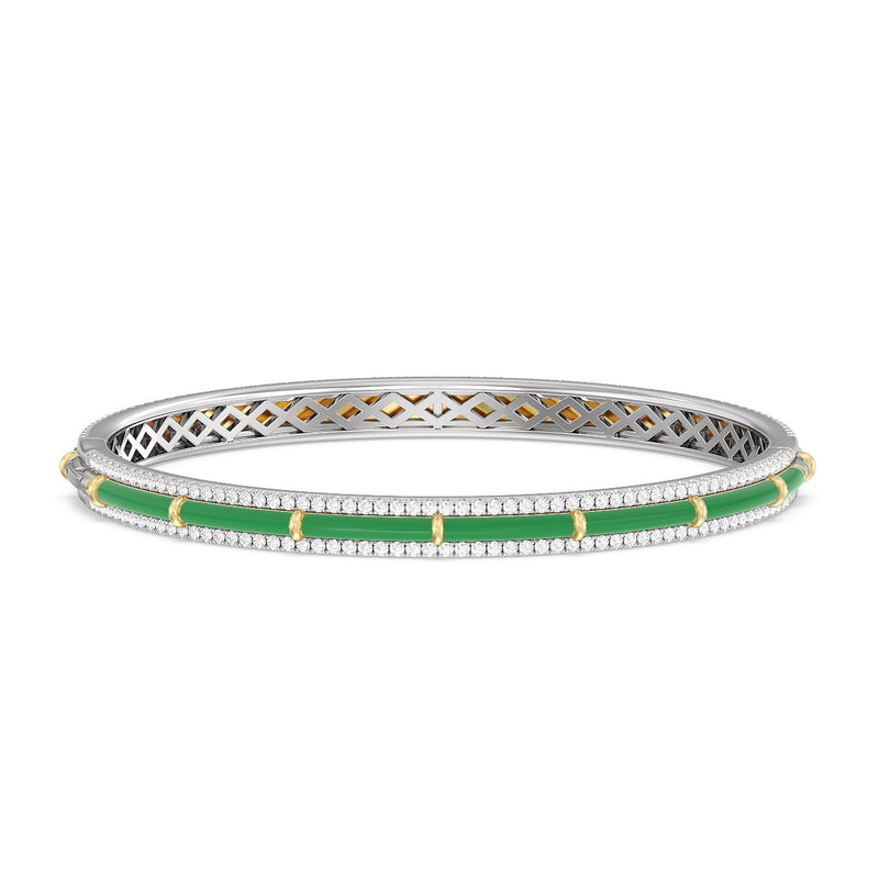 Half Pave Border Bangle in Ceramic