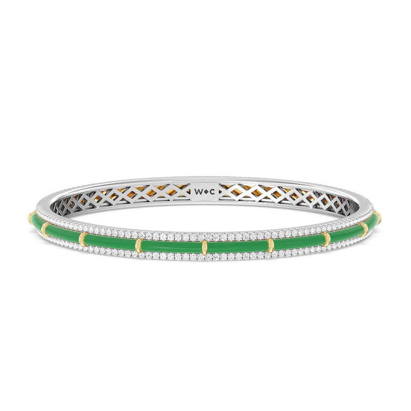 Half Pave Border Bangle in Ceramic
