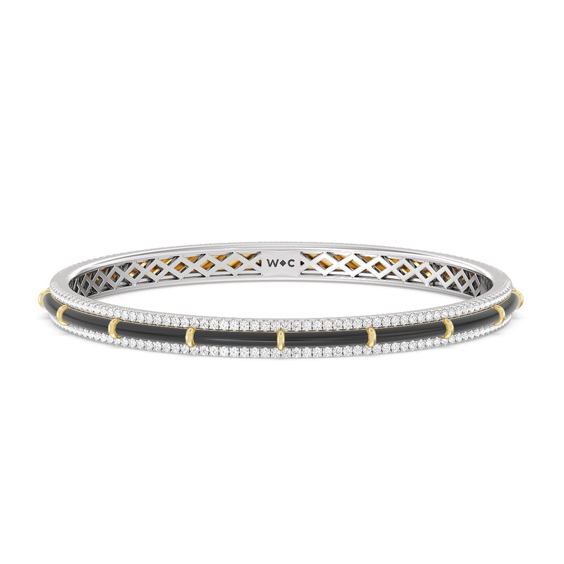 Half Pave Border Bangle in Ceramic